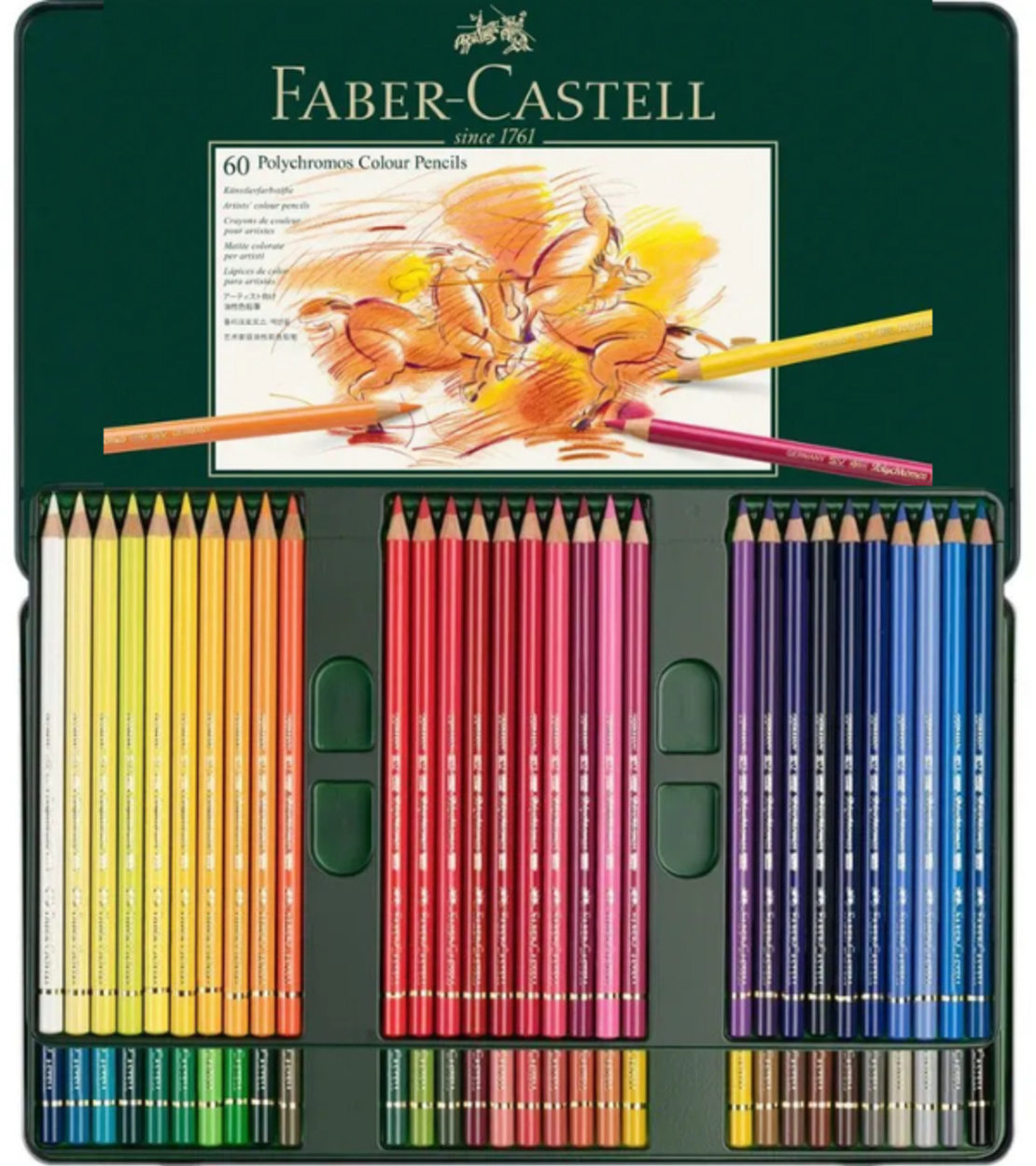 סט עפרונות שמן קופסת פח – 60 עפרונות  Faber-Castell Polychromos