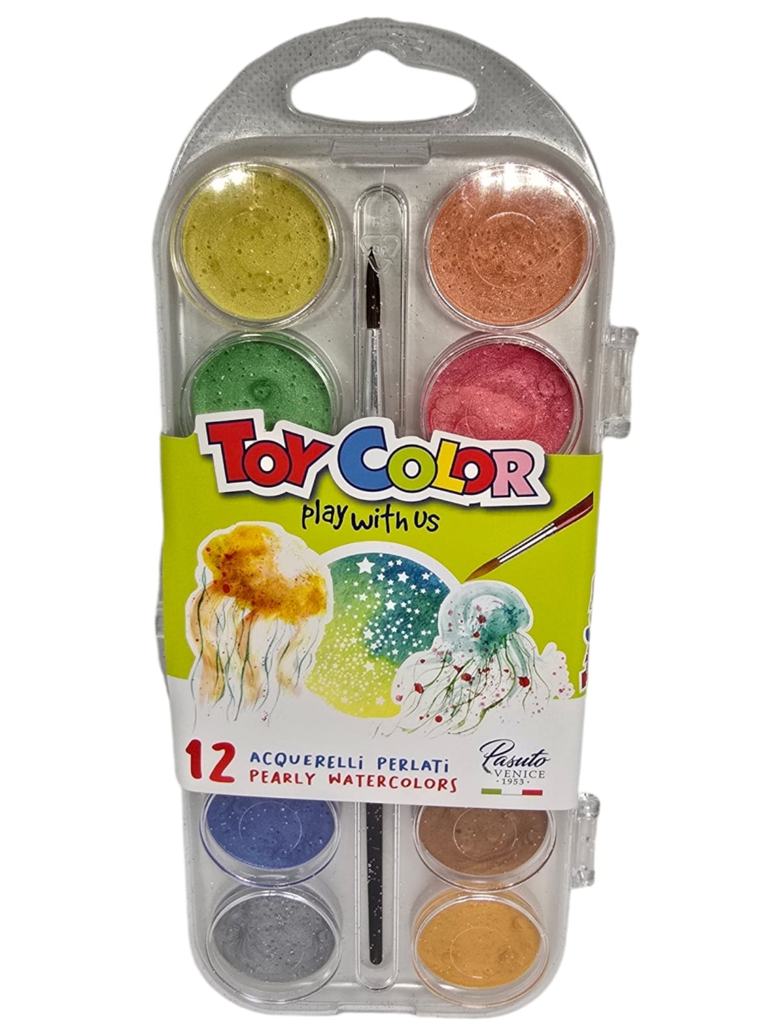 ערכת צבעי מים פנינתיים 12 גוונים עם מברשת TOY COLOR