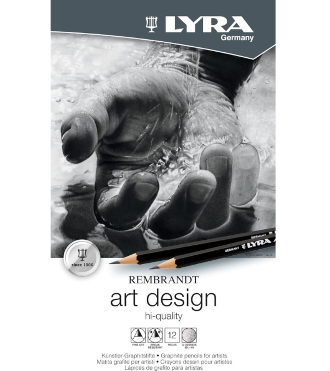 עפרונות רישום  גרפיט לאמנים – Lyra Rembrandt Art Design (סט 12 עפרונות)
