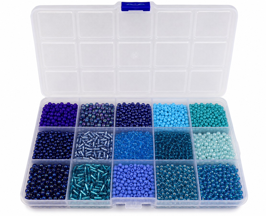 מארז חרוזים כחולים ליצירה ותכשיטנות  255 גרם Blue Beads Jewelry Making Kit