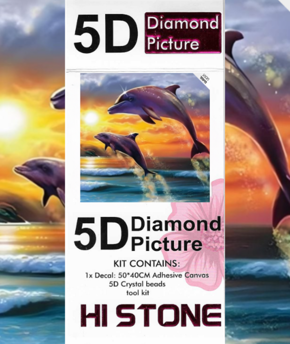 ערכת תמונת יהלומים 5D HI STONE - דולפינים בשקיעה - 30x30 ס