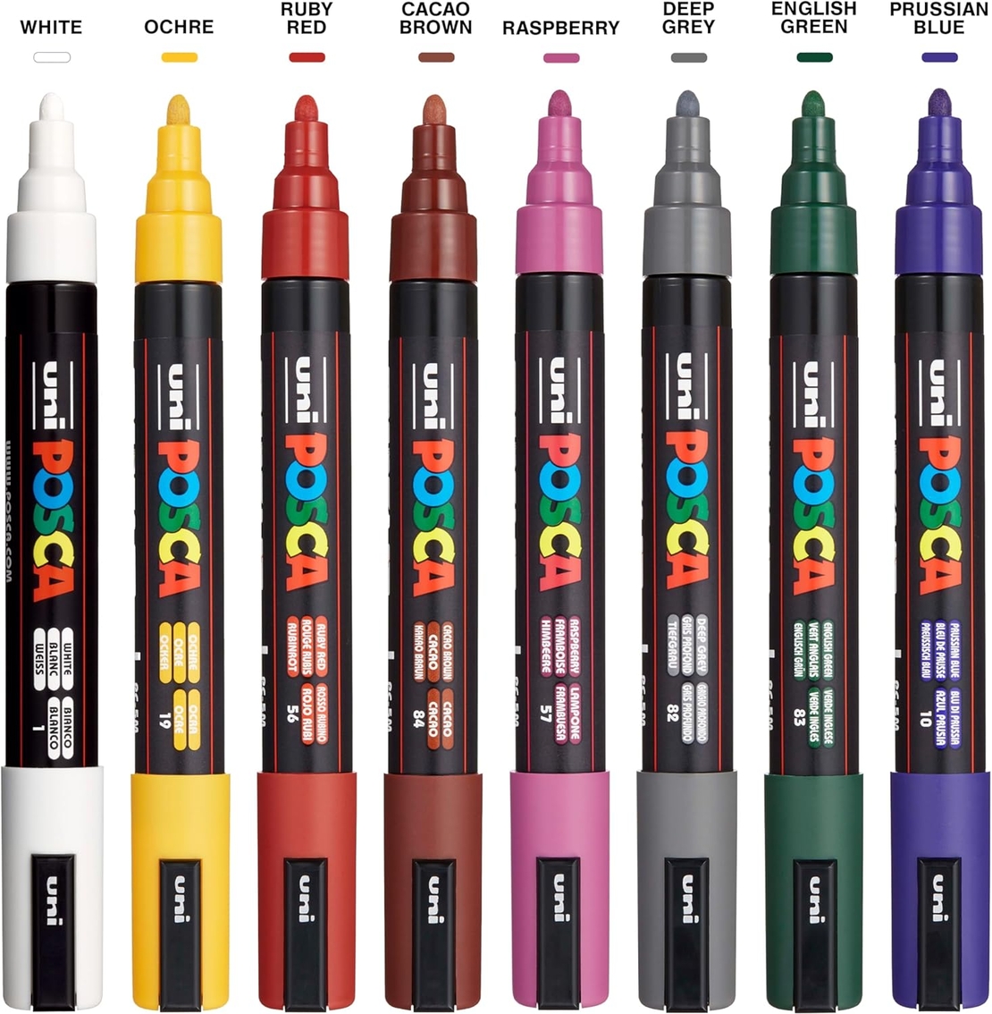 סט 8 טושים אקריליים גוונים כהים  Posca PC-5M