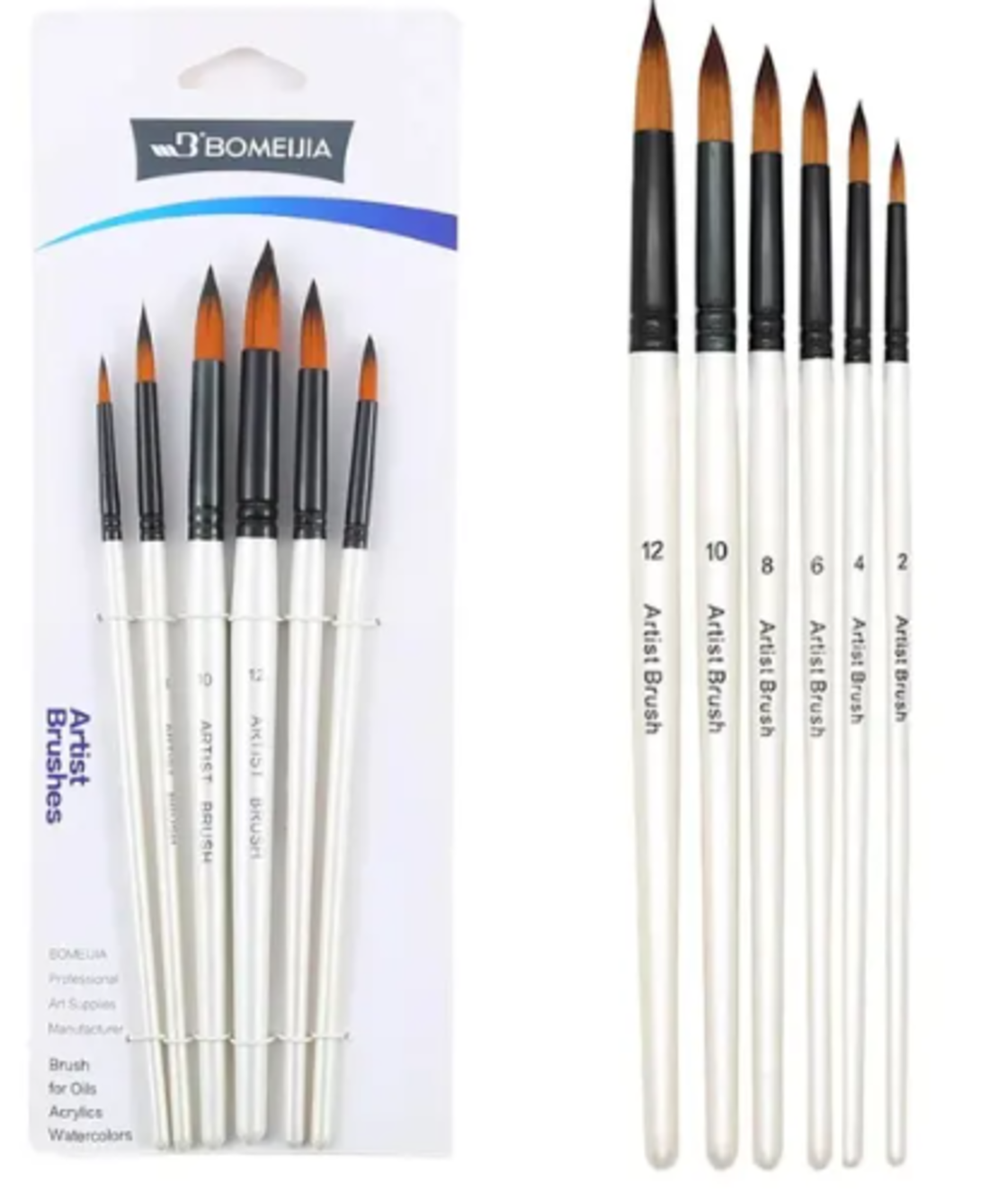 סט 6 מכחולים עגולים מקצועי מסדרת BOMEILJIA