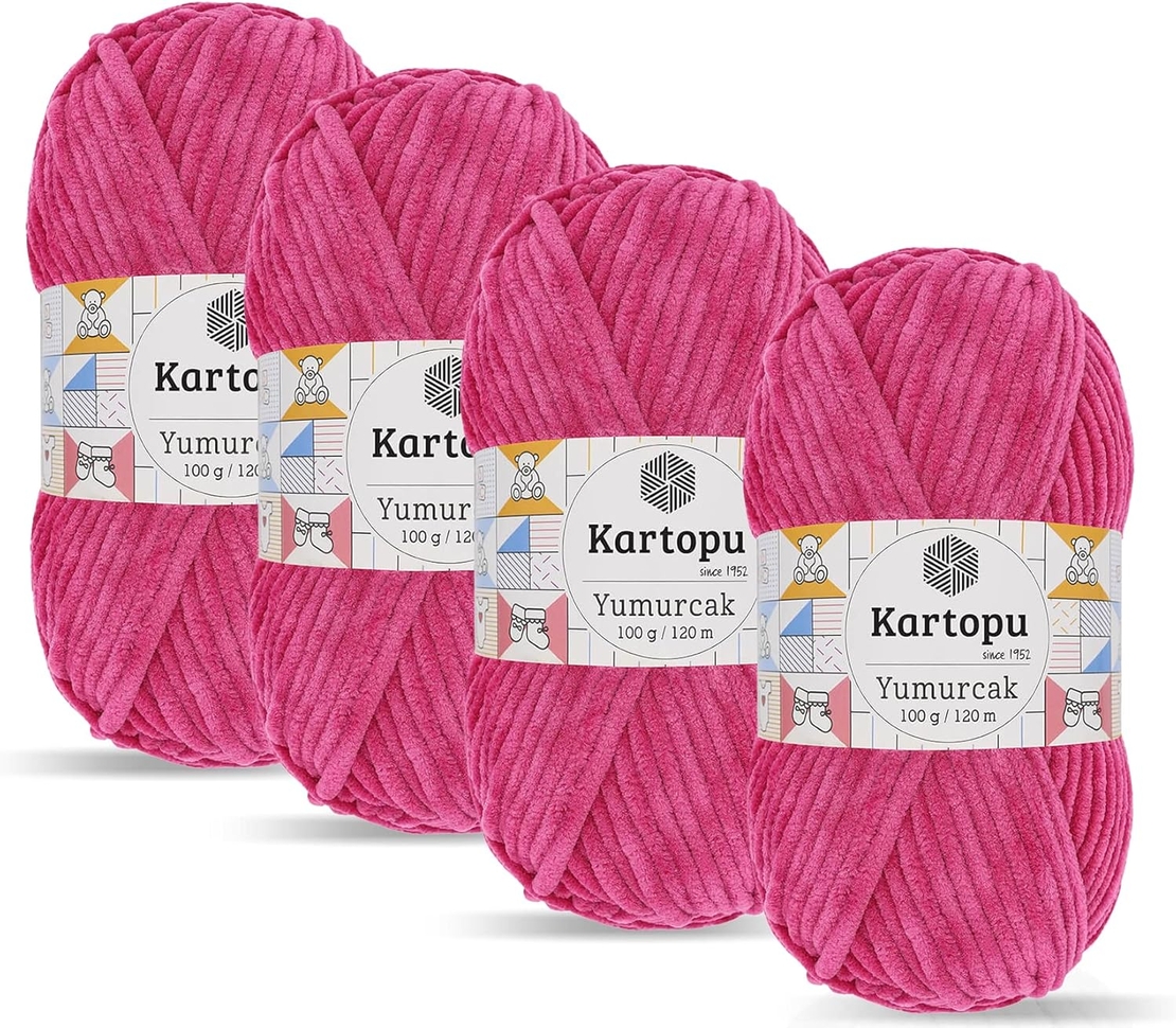 חוט קטיפה לסריגה Kartopu Yumurcak – צבע ורוד פוקסיה