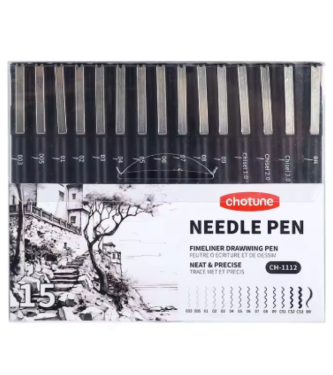 סט 15 עטי פיגמנט שחורים לציור מדויק – Chotune Needle Pen