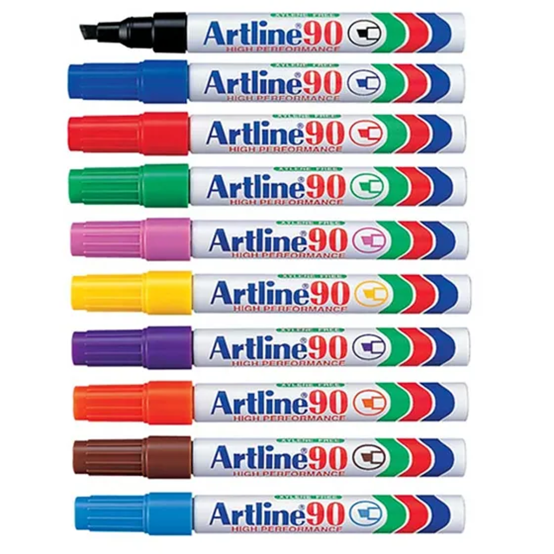 סט טושים פרמננט Artline 90 - מארז 10 צבעים ראש כתום (High Performance)