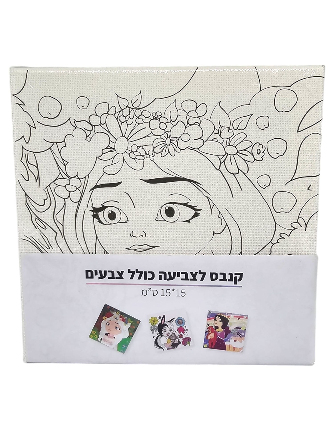 קנבס לצביעה - ערכת קנבס לצביעה מחוברים בחבל כולל צבעים ומכחול  15*15 סמ - נסיכות
