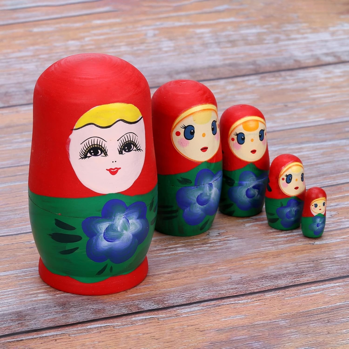 בובות מטריושקה מעץ – סט 5 בובות עץ לקישוט, יצירה וצביעה אישית