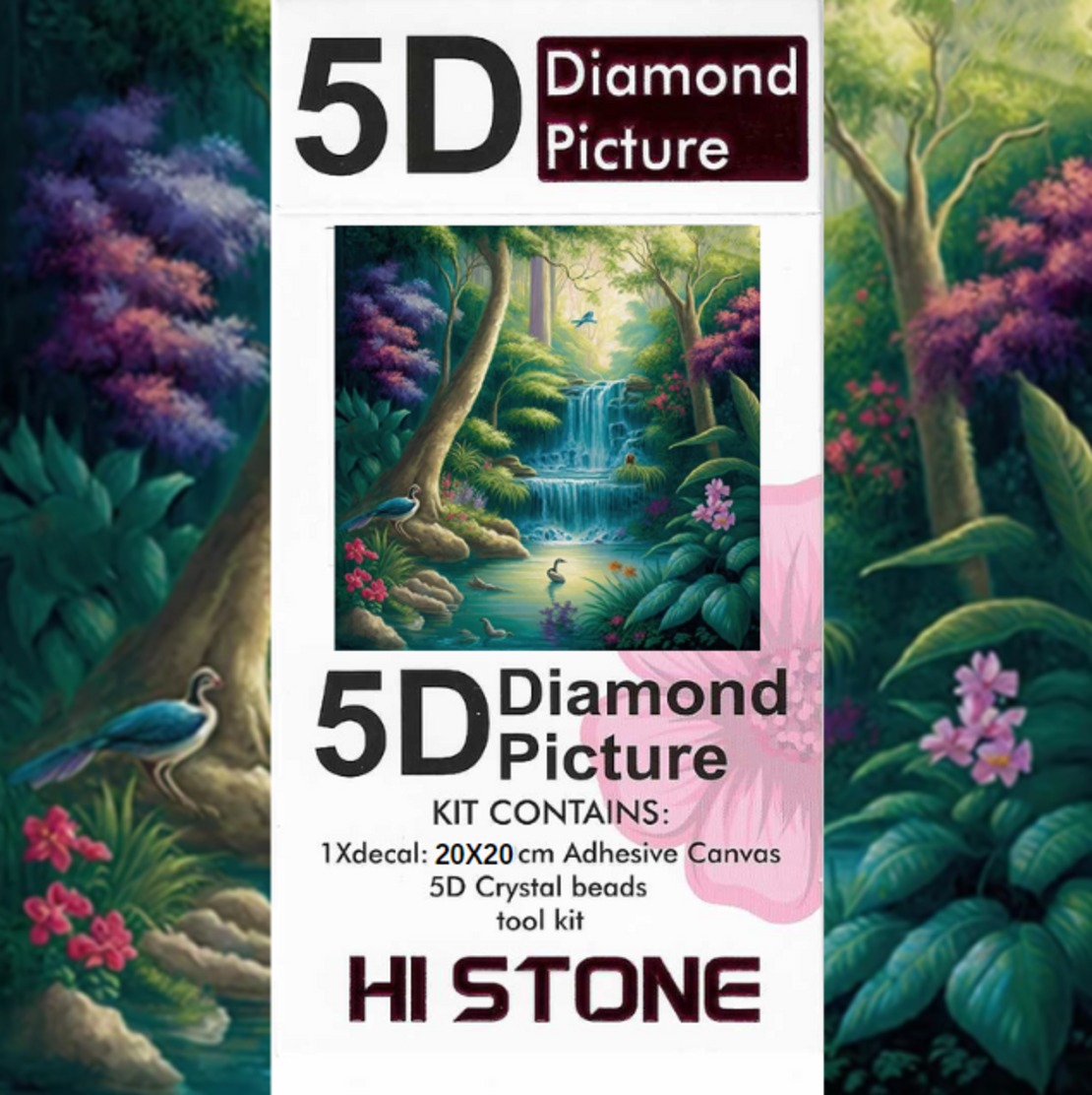 ערכת תמונת יהלומים 5D HI STONE - מפל ביער טרופי - 20x20 ס