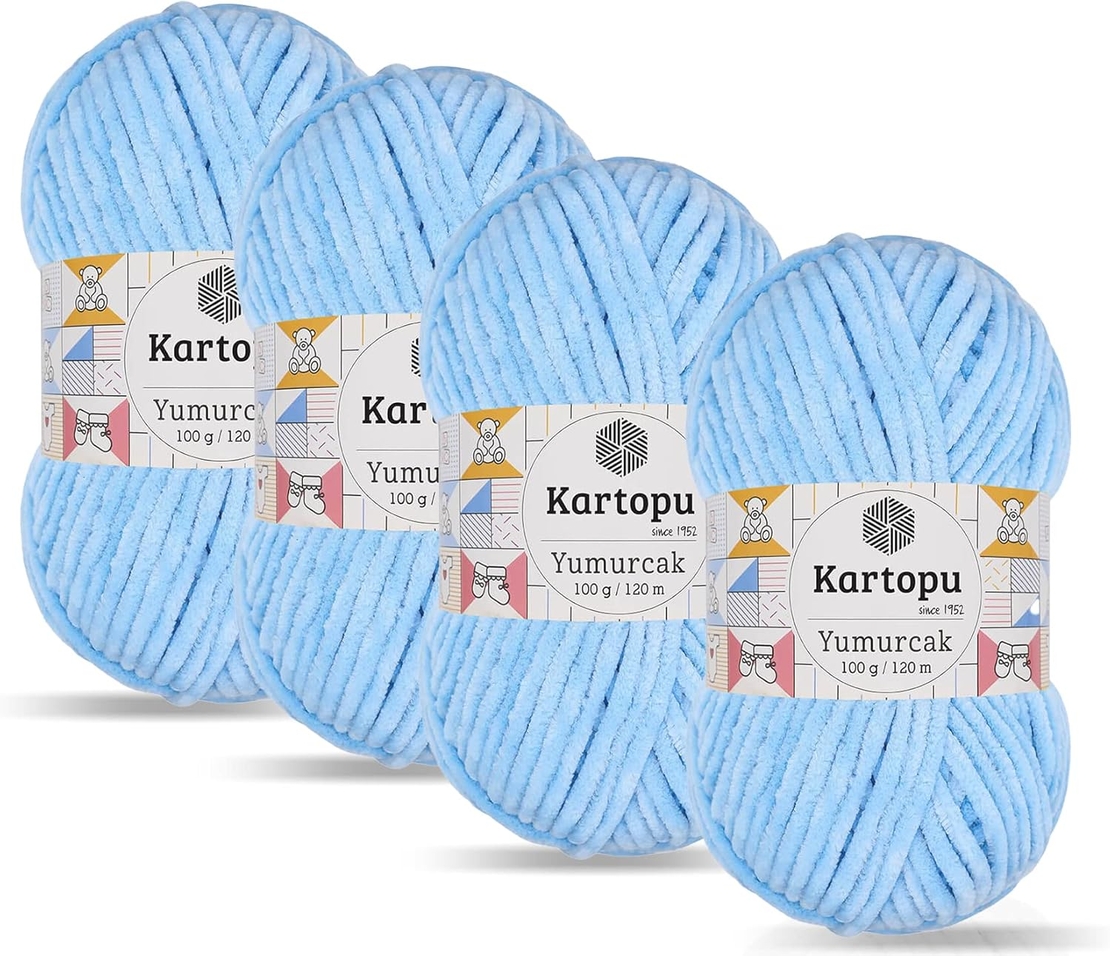 חוט קטיפה לסריגה Kartopu Yumurcak – צבע תכלת