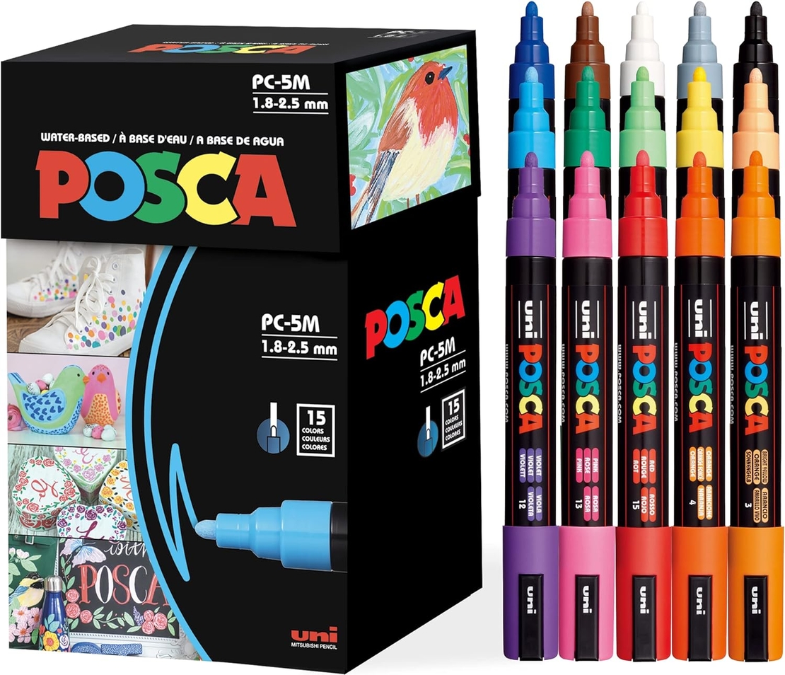סט 15 טושים אקריליק פוסקה UNI POSCA PC-5M