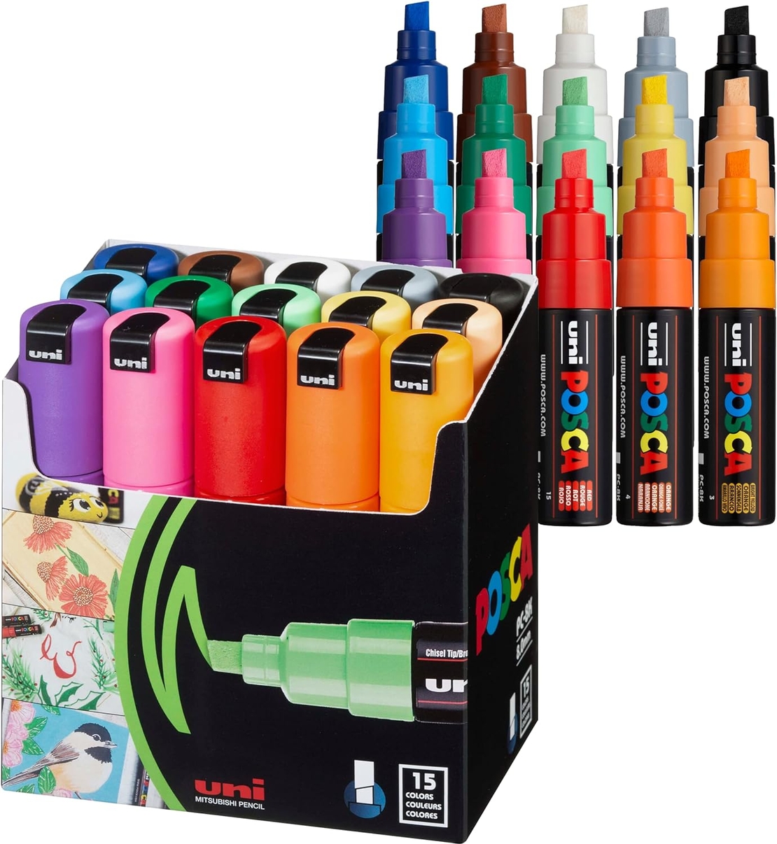 סט 15 טושים אקריליק פוסקה UNI POSCA PC-8K