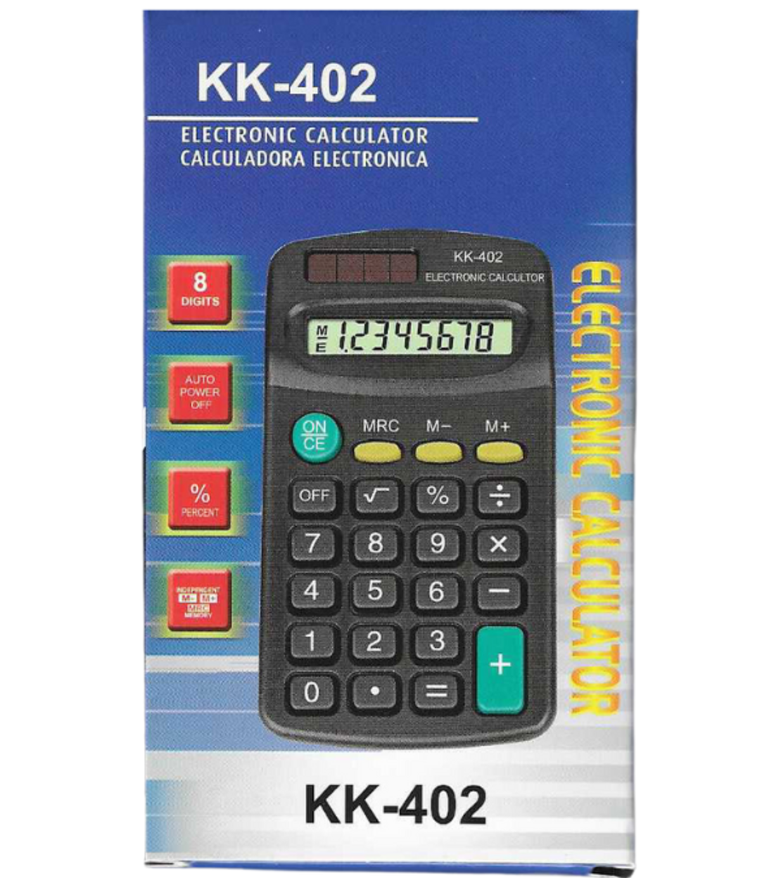 מחשבון כיס שחור עם 8 ספרות ותצוגה סולארית, דגם KK-402