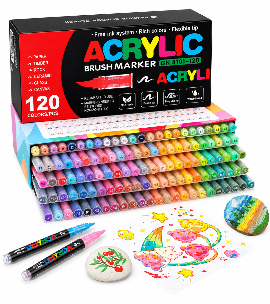 סט טושי אקריליק מקצועיים 120 צבעים – Acrylic Brush Markers Premium Set