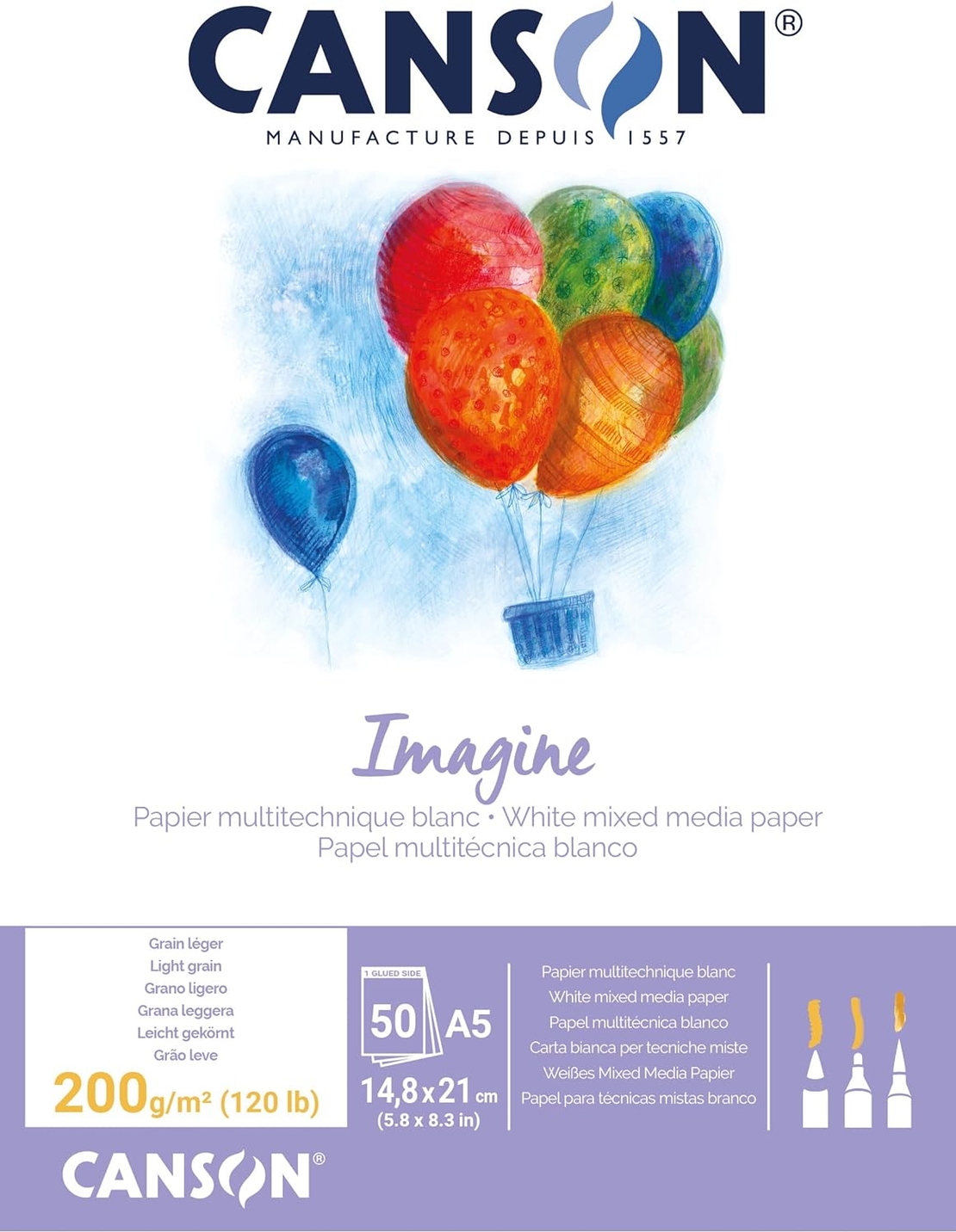 בלוק נייר קנסון למולטימדיה 50 דפים 200 גרם-Imagine A5