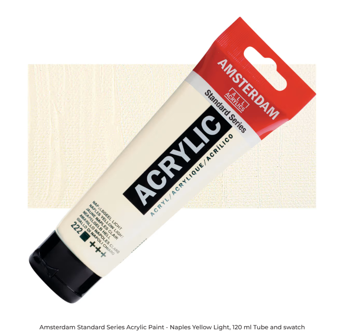 צבע אקרילי אמסטרדם – Naples Yellow Light (נייפלס צהוב בהיר), סדרת Standard, 120 מ״ל