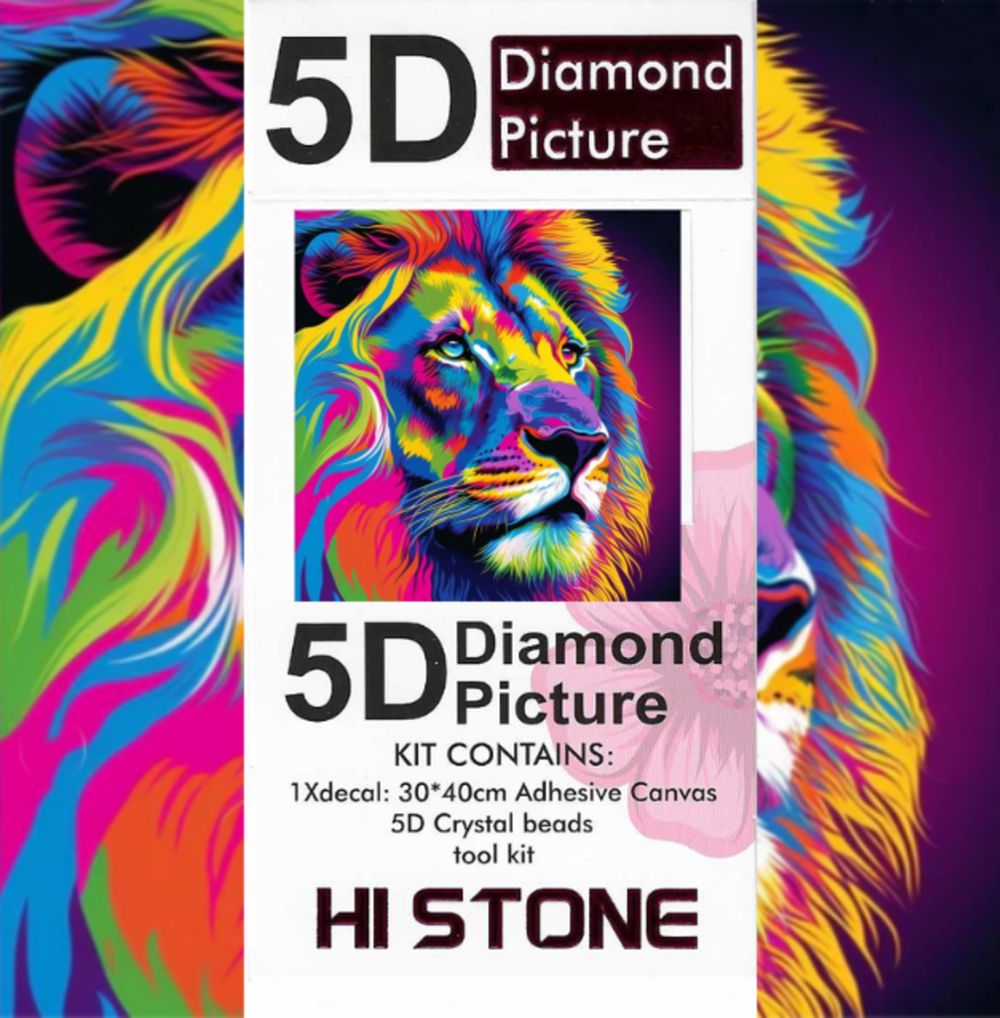 ערכת תמונת יהלומים 5D HI STONE -אריה צבעוני- 30x40 ס