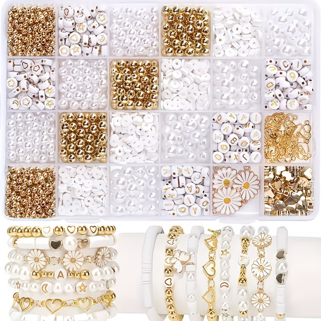 ערכת חרוזי Heishi יוקרתית לבן וזהב – Luxury Jewelry Collection