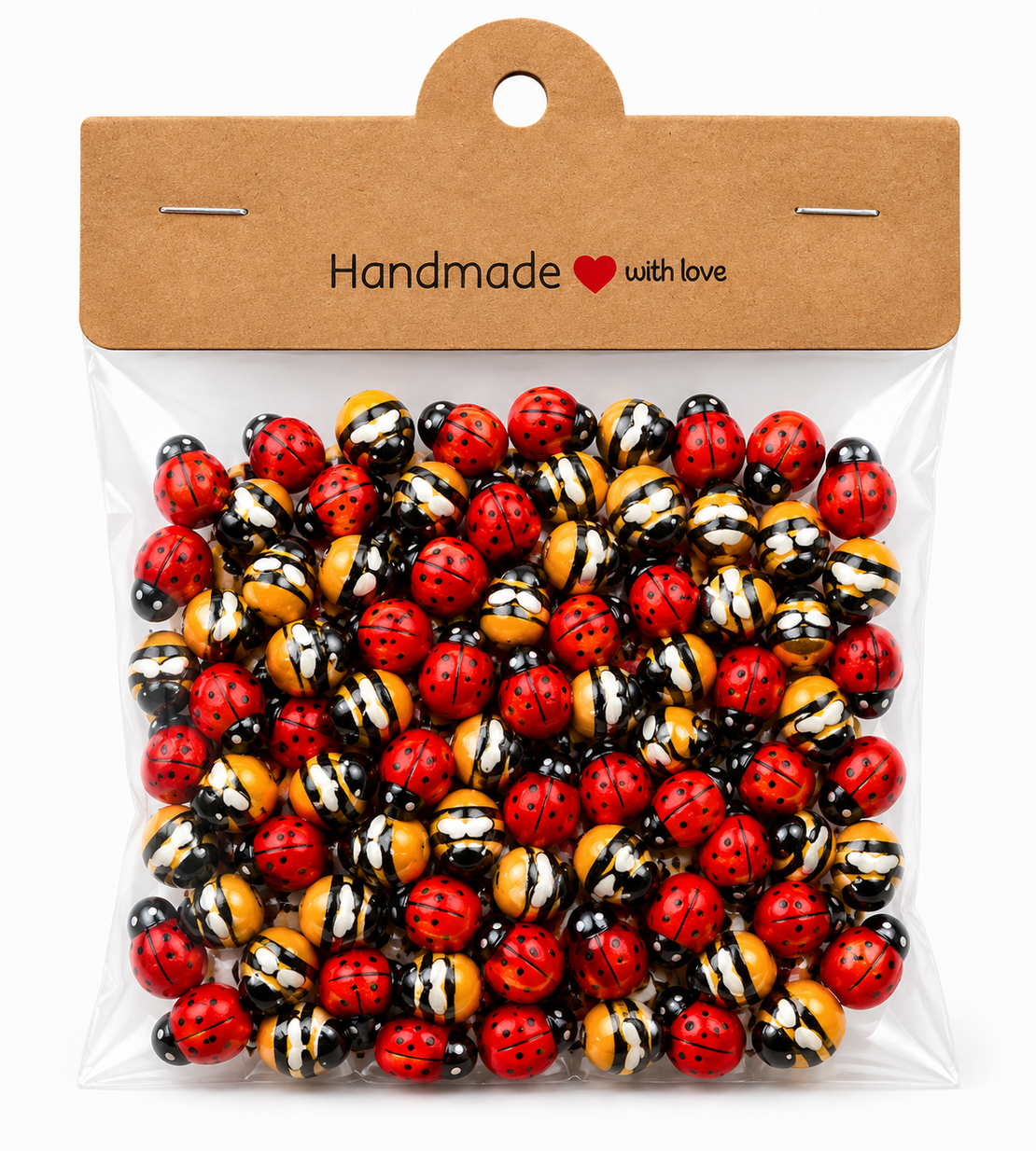 סט קישוטי עץ דבורים וחיפושיות להדבקה – Wooden Bee & Ladybug Craft Embellishments 100PCS