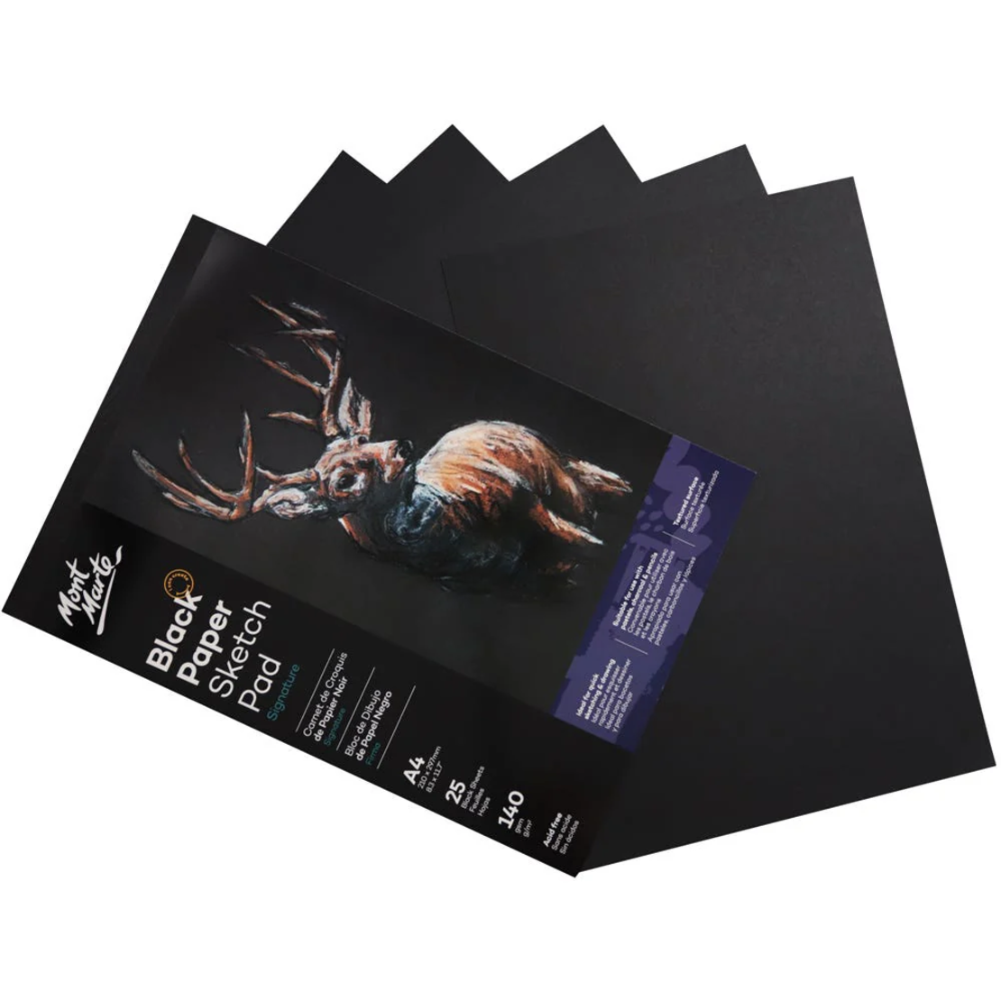 בלוק נייר סקיצה שחור 140 גרם 25 דפים Mont Marte Black Paper Sketch Pad Signature A4