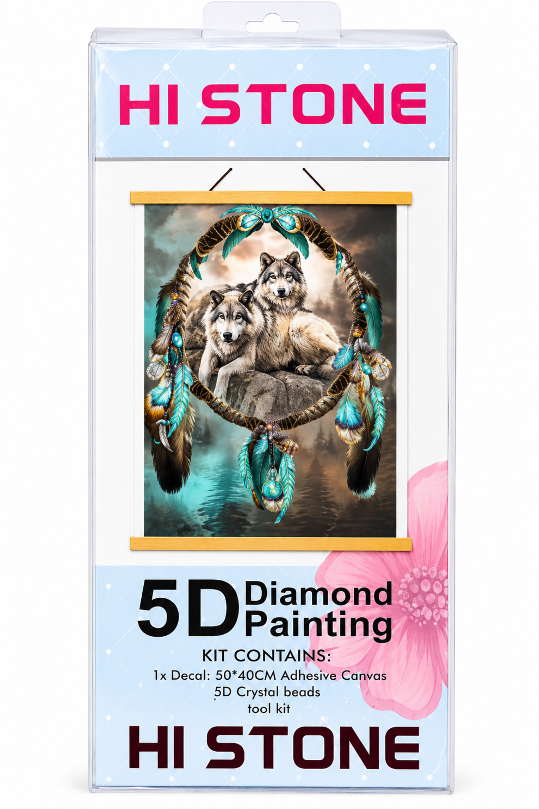 ערכת תמונת יהלומים 5D HI STONE - זאבים וחישוק נוצה -50x40 ס