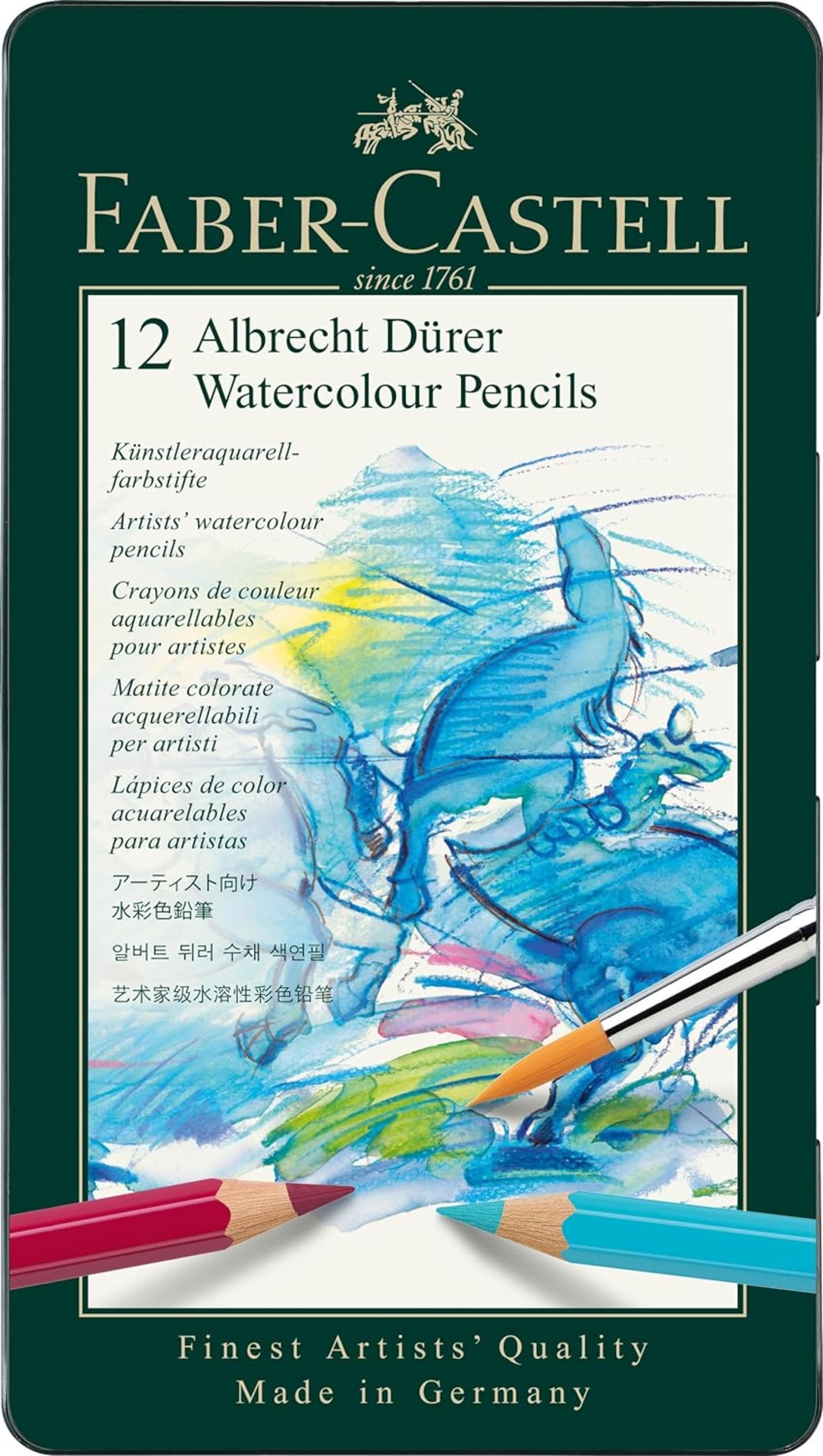 סט עפרונות צבעי מים קופסת פח – 12 עפרונות Faber-Castell Albrecht Dürer
