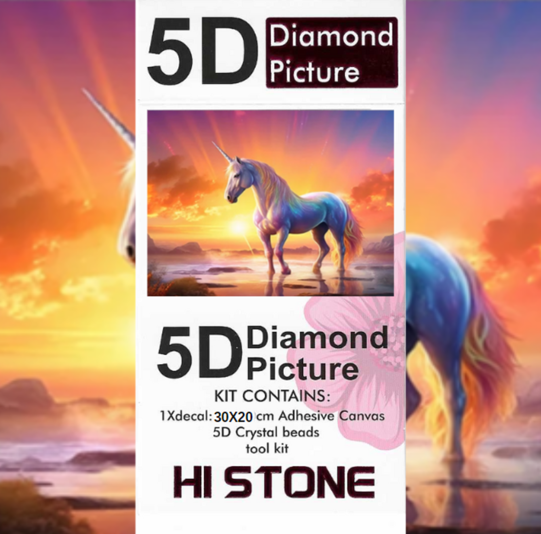ערכת תמונת יהלומים 5D HI STONE - חד קרן בשקיעה - 30x20 ס