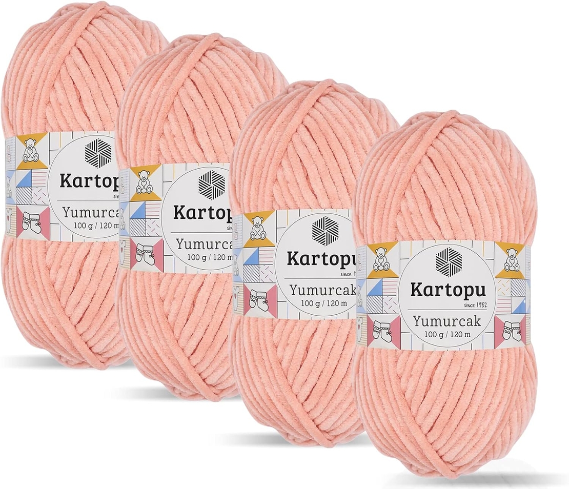 חוט קטיפה לסריגה Kartopu Yumurcak – צבע אפרסק עדין