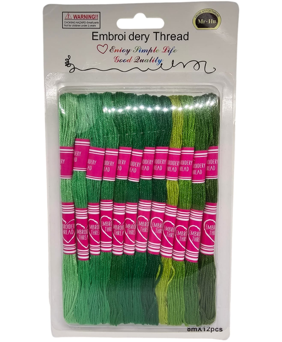 סט חוטי רקמה איכותיים בגווני ירוק - 12 יחידות