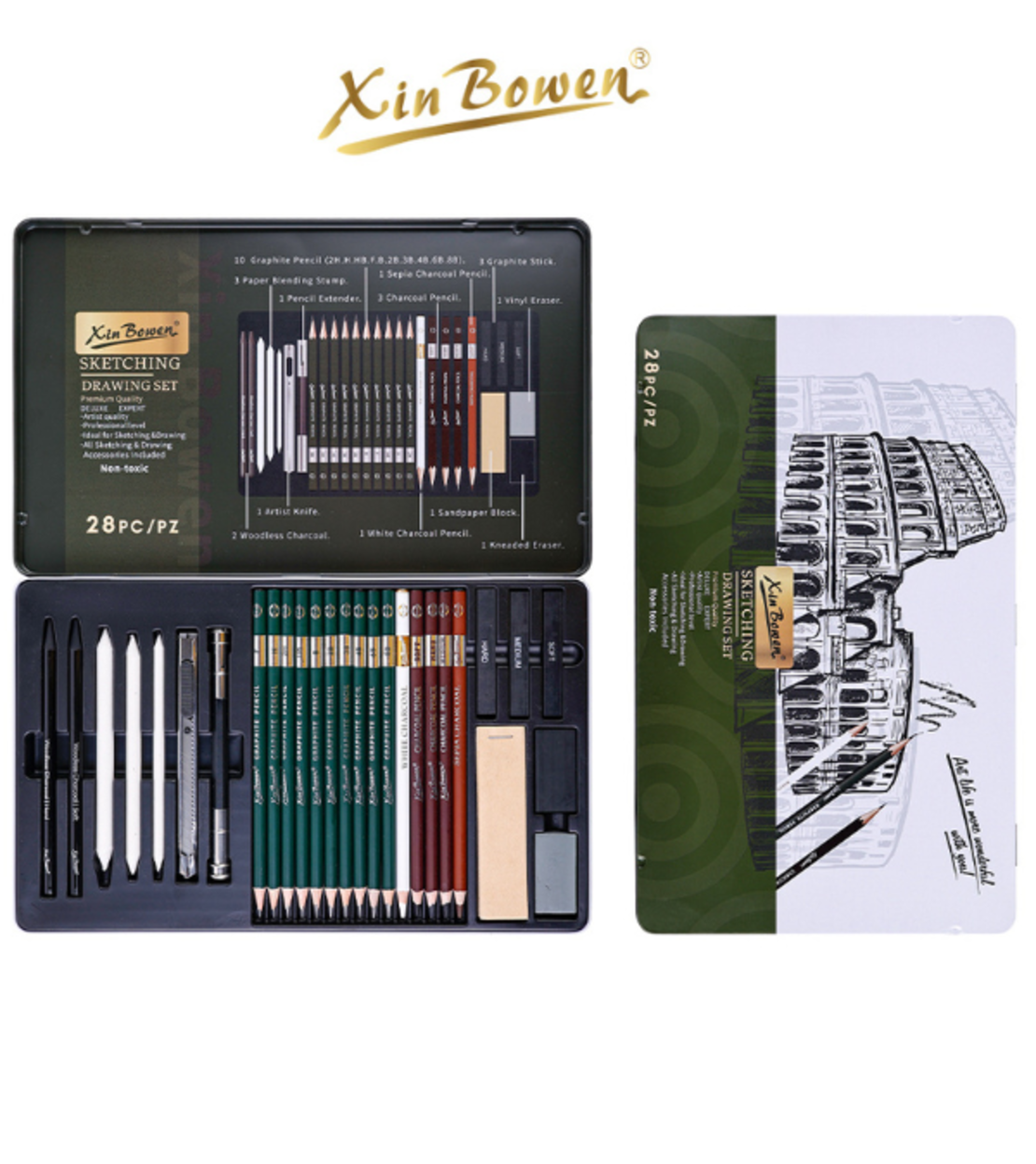 סט רישום מקצועי 28 חלקים – Xin Bowen Sketching & Drawing Set