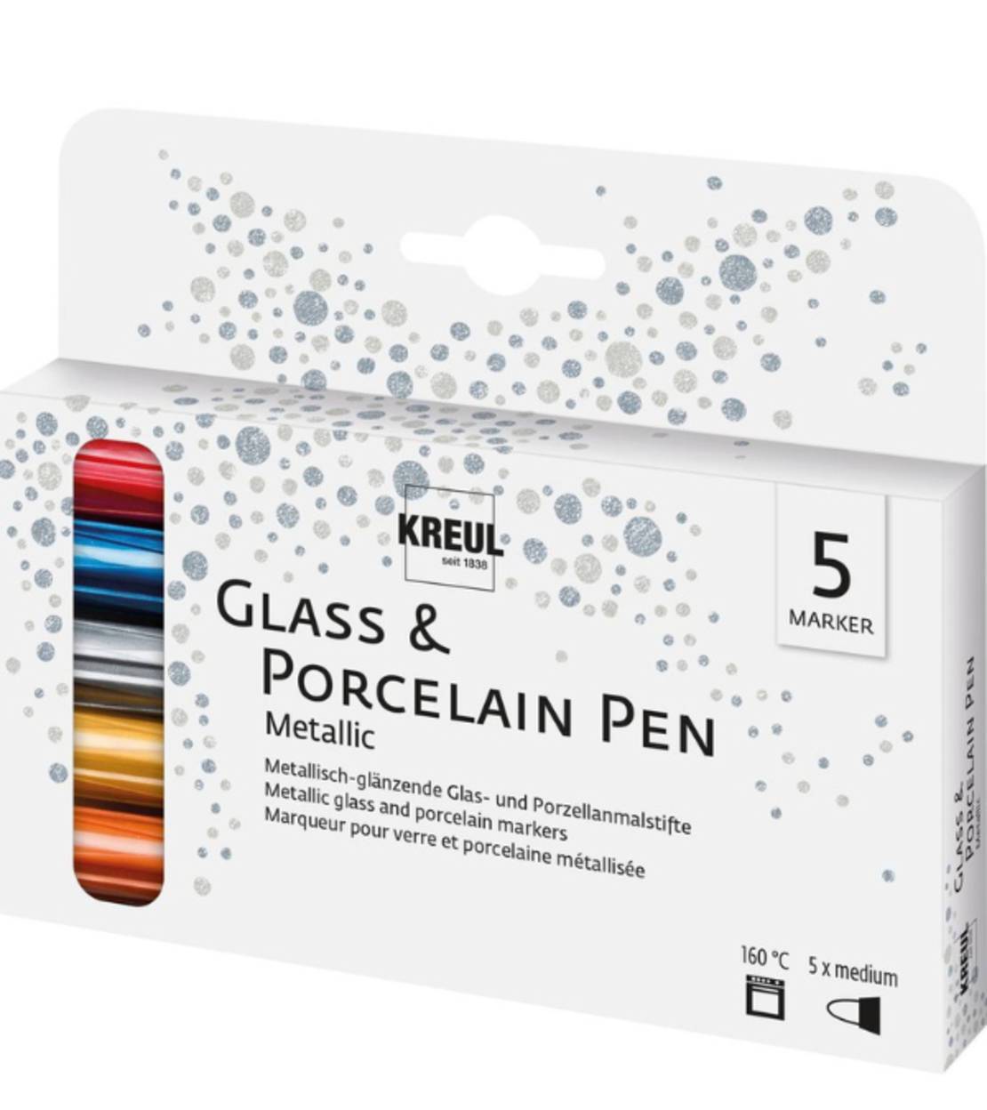 סט 5 טושים מטאליים לזכוכית ופורצלן KREUL Glass & Porcelain Pen Metallic