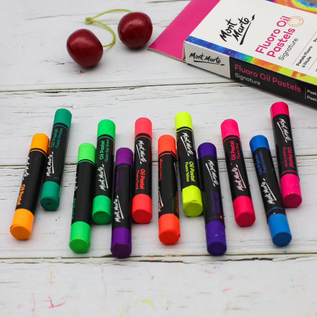 סט גירי פסטל שמנוניים זוהרים– סט 12 גוונים  Mont Marte Fluoro Oil Pastels