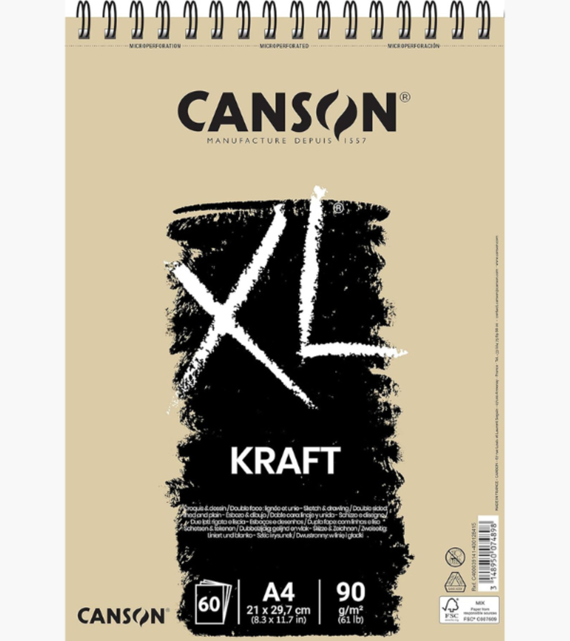 סקצ'בוק 60 דפים, נייר קראפט 90 גרם - Canson XL Kraft A4