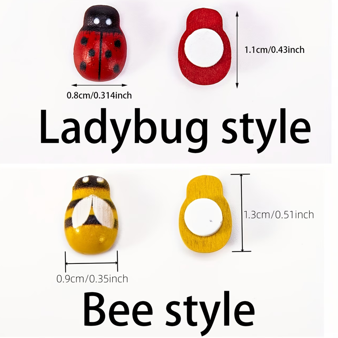 סט קישוטי עץ דבורים וחיפושיות להדבקה – Wooden Bee & Ladybug Craft Embellishments 100PCS