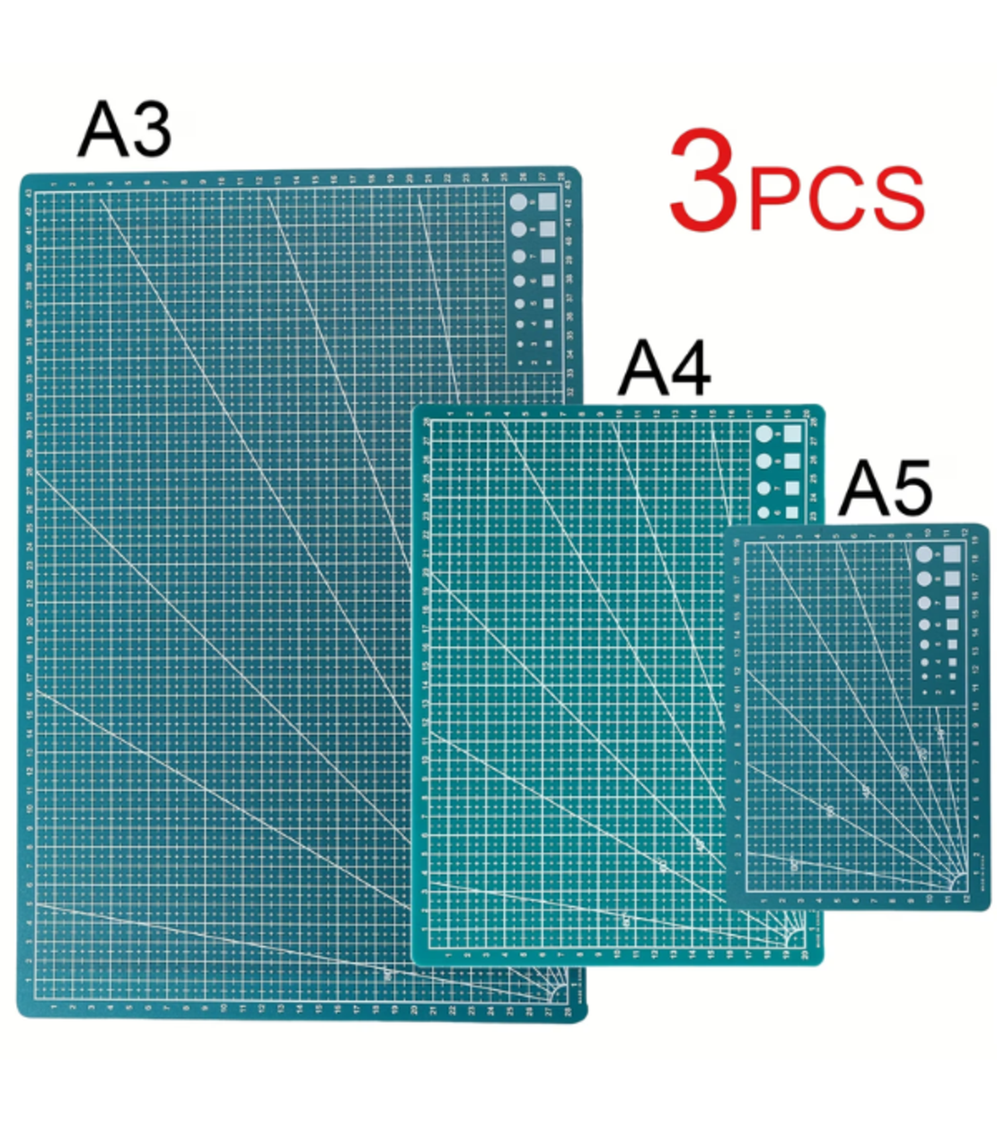סט 3 משטחי חיתוך PVC – A3 / A4 / A5, צד אחד