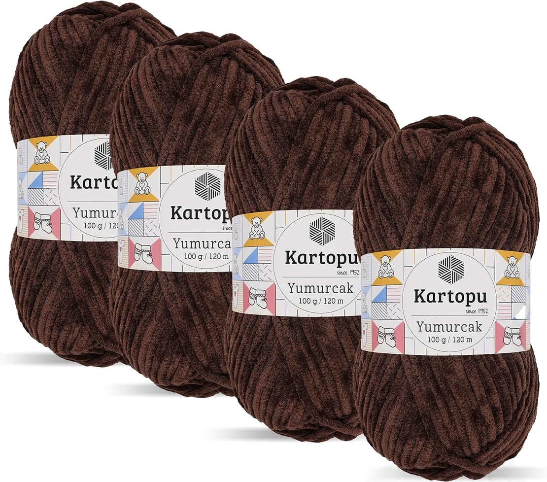 חוט קטיפה לסריגה Kartopu Yumurcak – צבע חום שוקולד