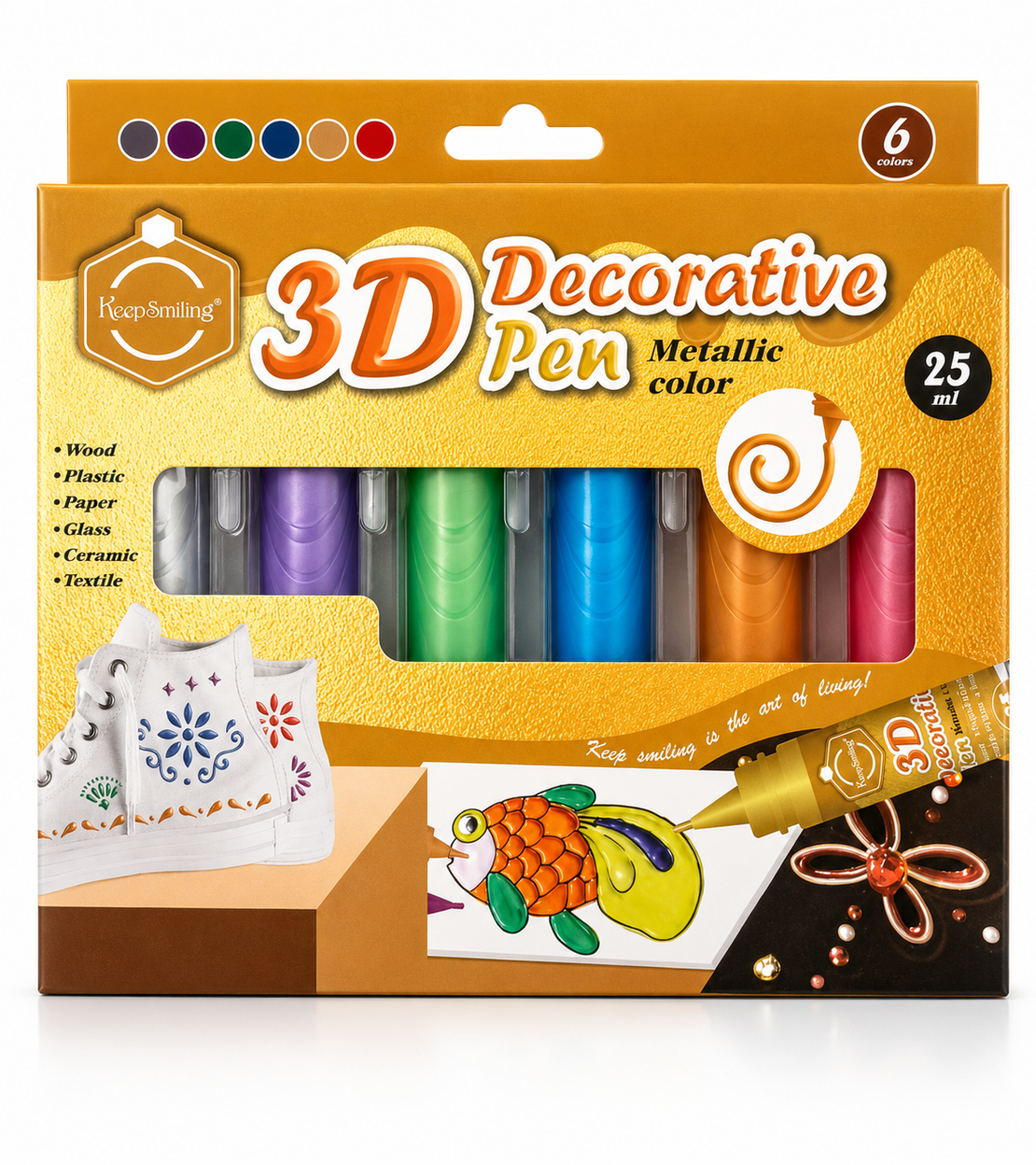 סט צבעי טוליפ תלת מימד מטאליים 3D – 6 צבעים × 25 מ