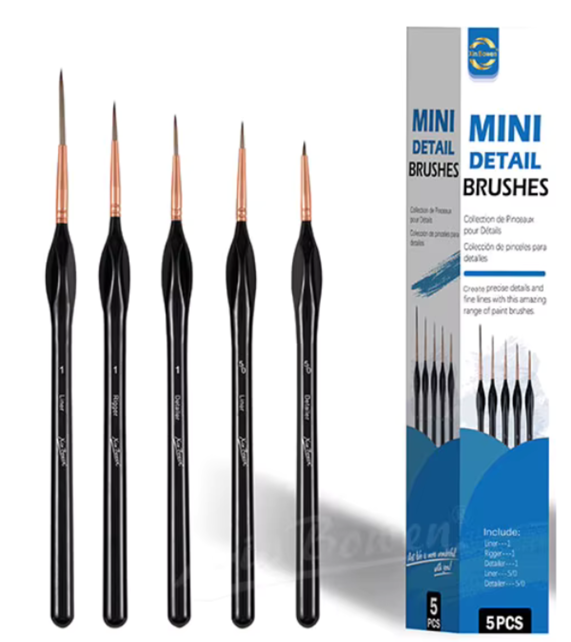 סט מכחולים דקים לציור פרטים – 5 חלקים (Xin Bowen Mini Detail Brushes)