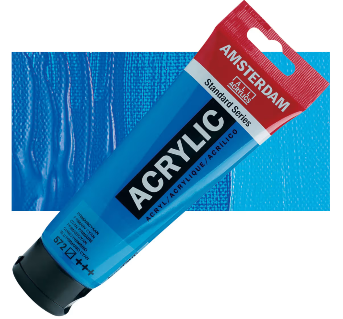 צבע אקריליק אמסטרדם מסדרת Standard – גוון ציאן יסודי (Primary Cyan 572)