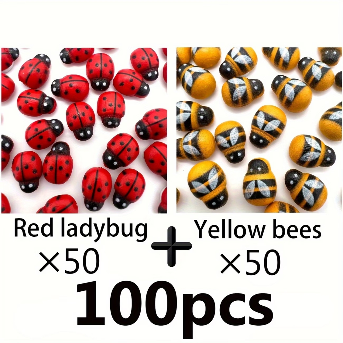 סט קישוטי עץ דבורים וחיפושיות להדבקה – Wooden Bee & Ladybug Craft Embellishments 100PCS
