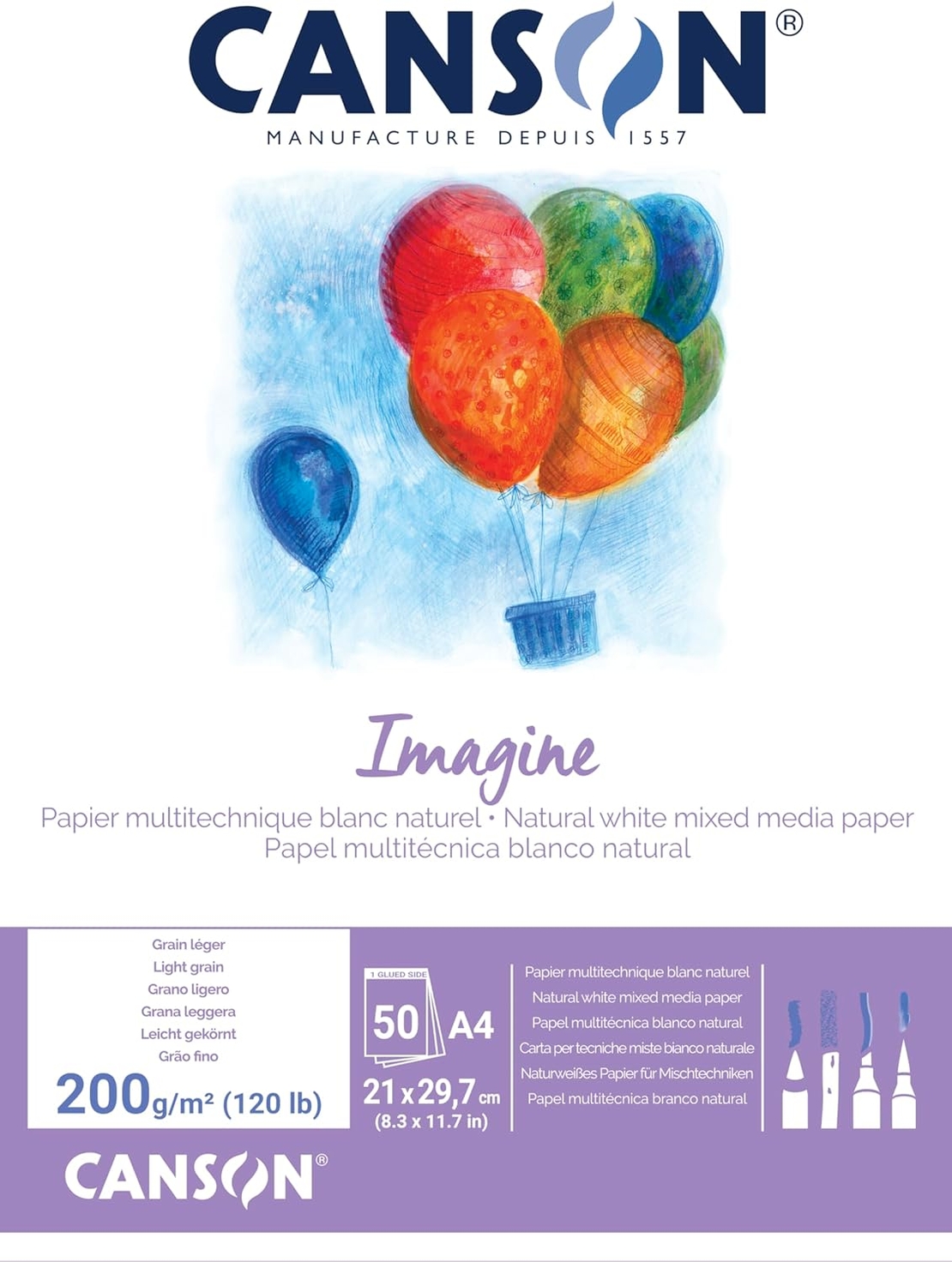 בלוק נייר קנסון למולטימדיה 50 דפים 200 גרם-Imagine A4