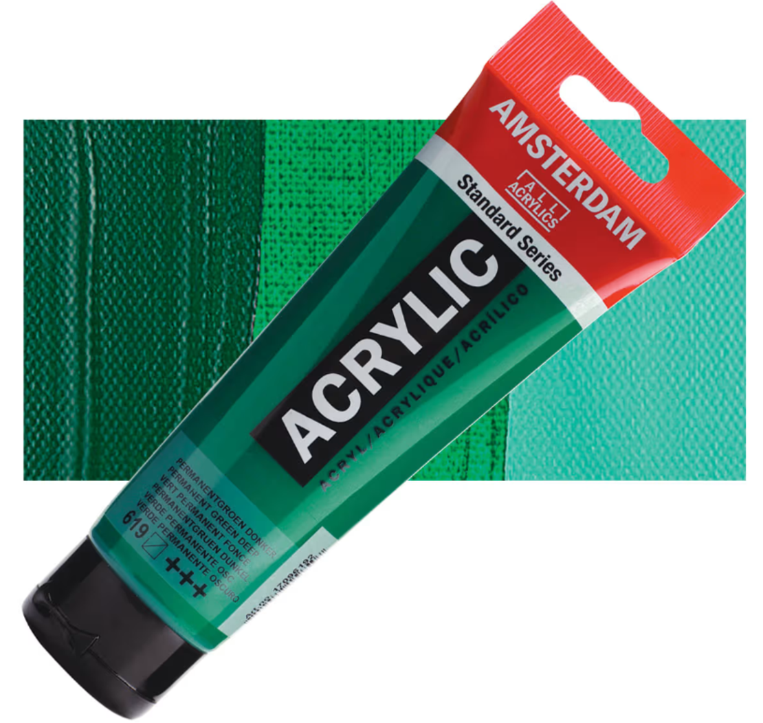 צבע אקריליק אמסטרדם מסדרת Standard – גוון ירוק עמוק קבוע (Permanent Green Deep 619)