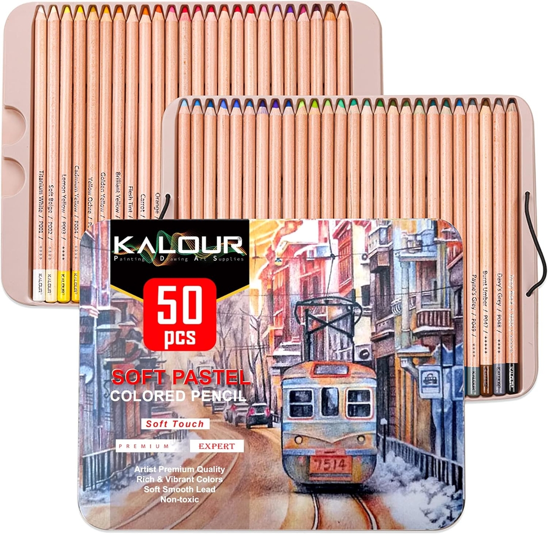 סט עפרונות צבעוניים פסטל רך 50 צבעים - KALOUR