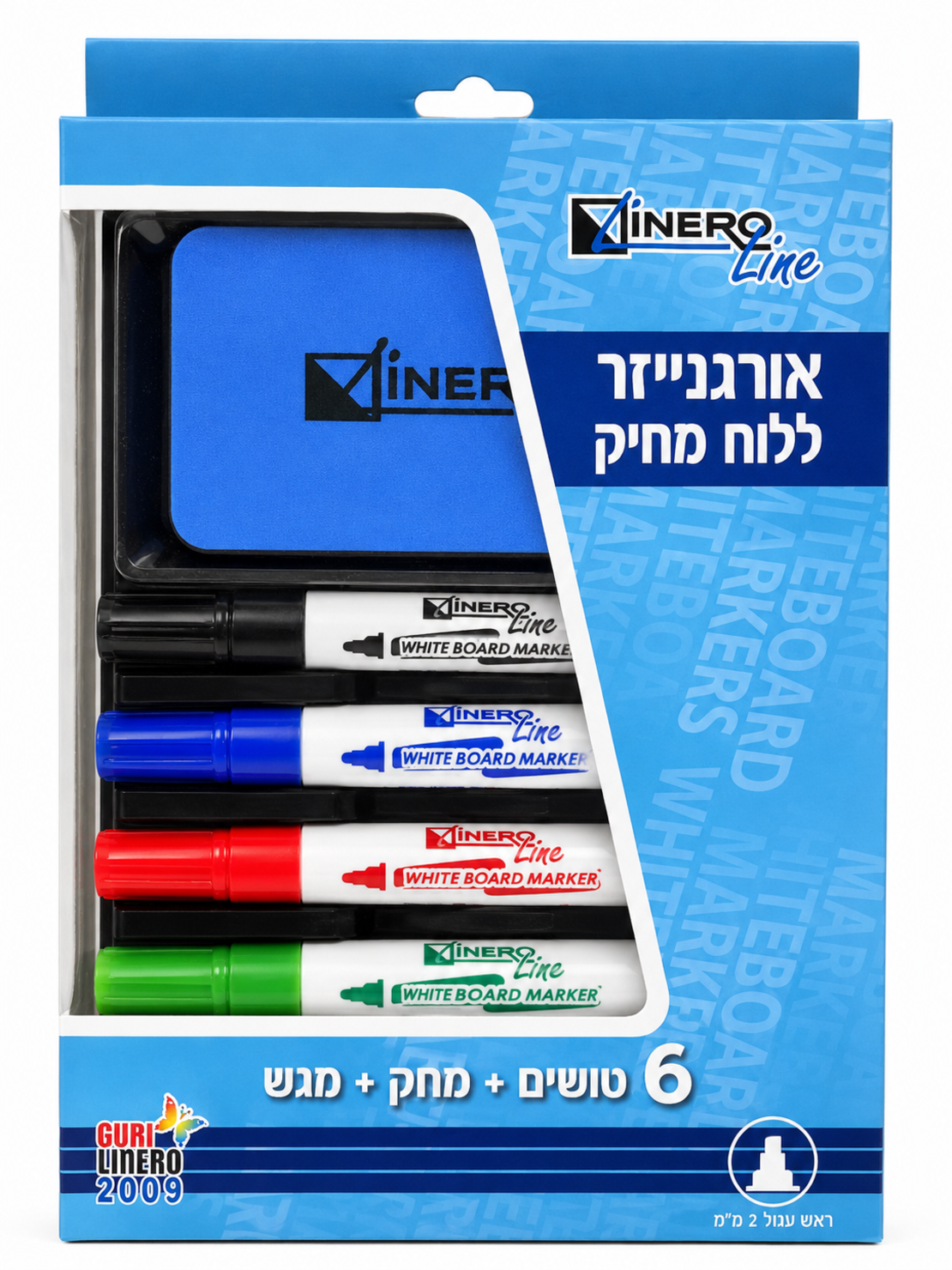 סט טושים צבעוניים ללוח מחיק עם מחק ומעמד – 8 יחידות Viner Line