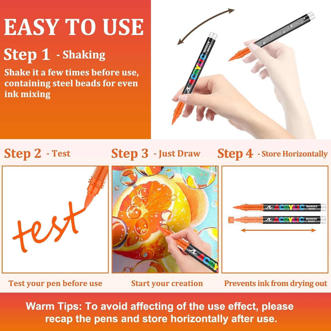 סט טושי אקריליק עם ראש מברשת – 48 צבעים AcrylicBrush-GN8101-48