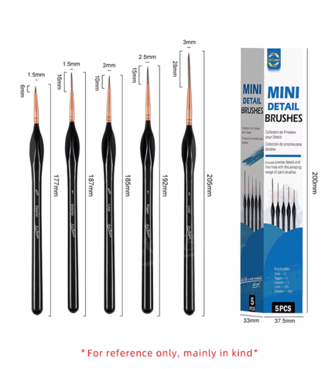 סט מכחולים דקים לציור פרטים – 5 חלקים (Xin Bowen Mini Detail Brushes)