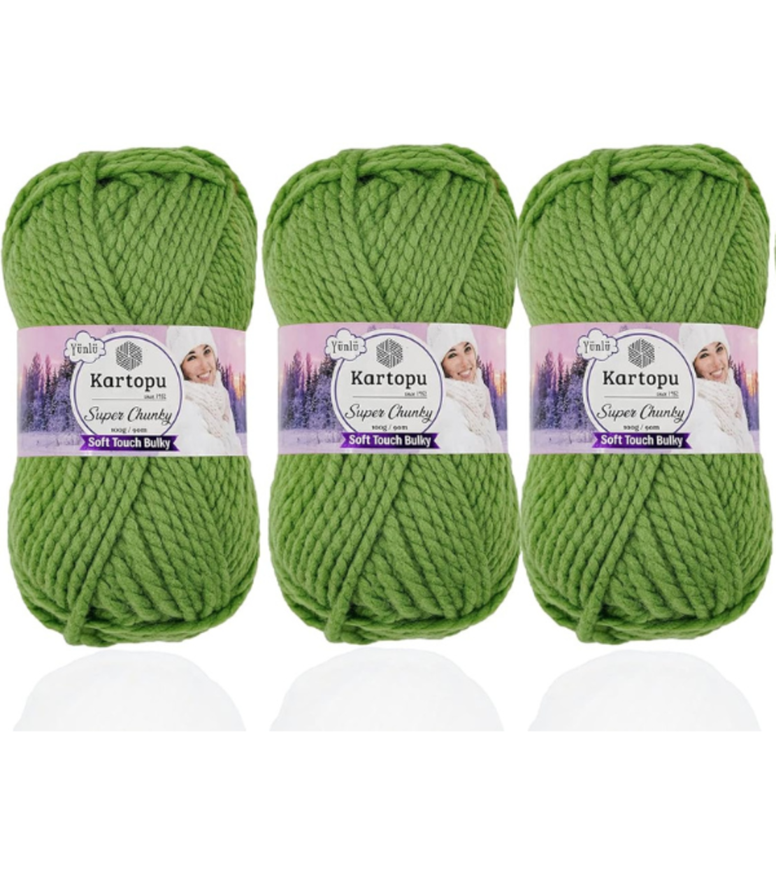 חוט צמר עבה לסריגה Kartopu Super Chunky – צבע ירוק תפוח