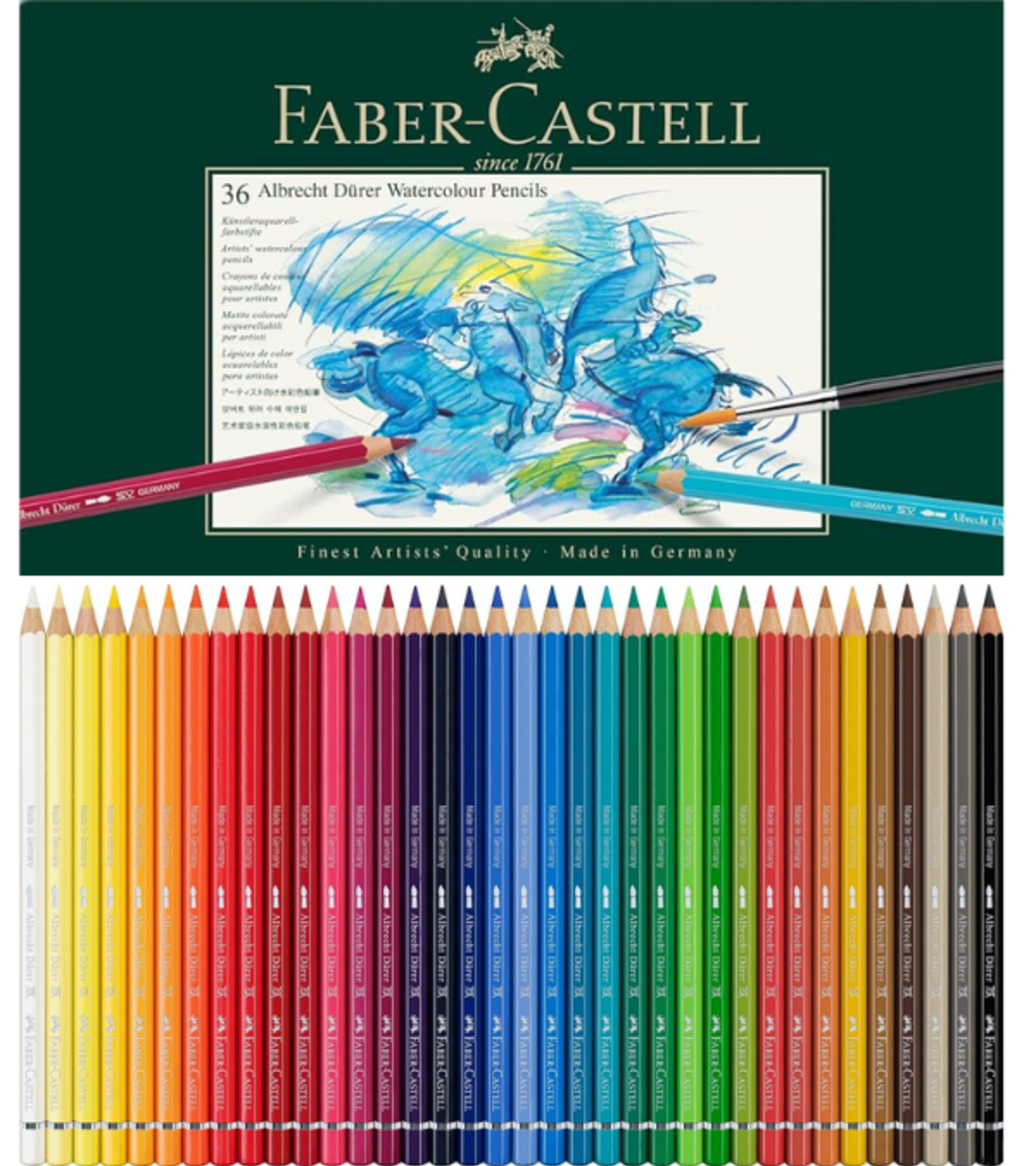 סט עפרונות צבעי מים קופסת פח – 36 עפרונות  Faber-Castell Albrecht Dürer