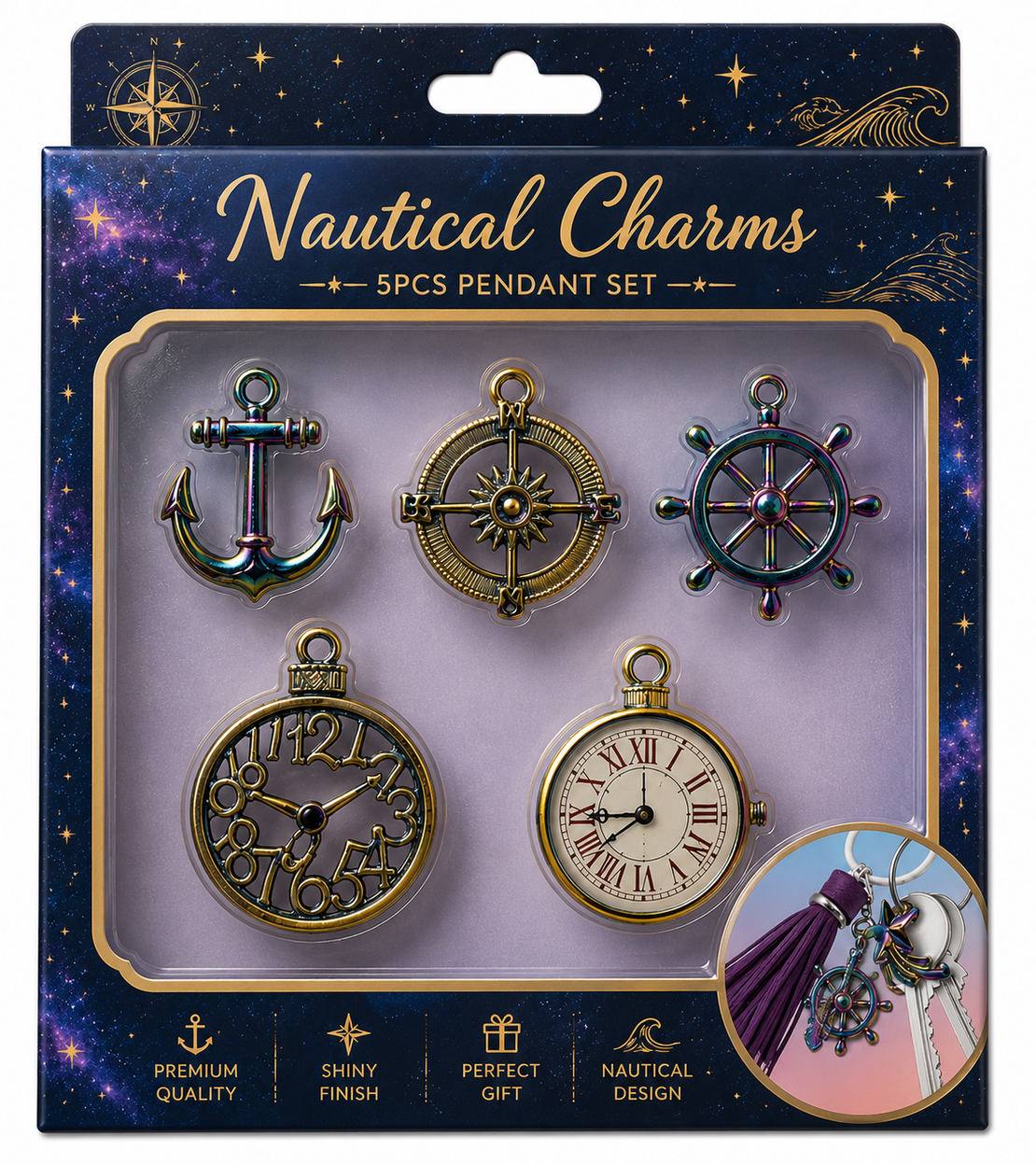 סט תליונים ימיים לעיצוב ותכשיטנות – Nautical Charms 5 Pieces Pendant Set