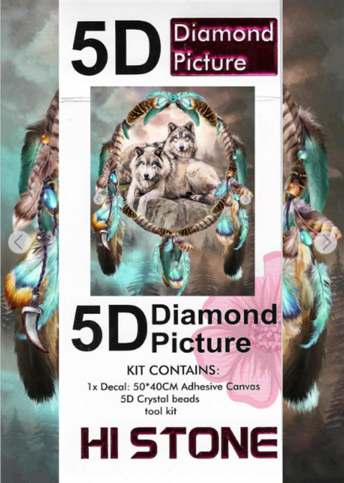 ערכת תמונת יהלומים 5D HI STONE - זאבים וחישוק נוצה -50x40 ס
